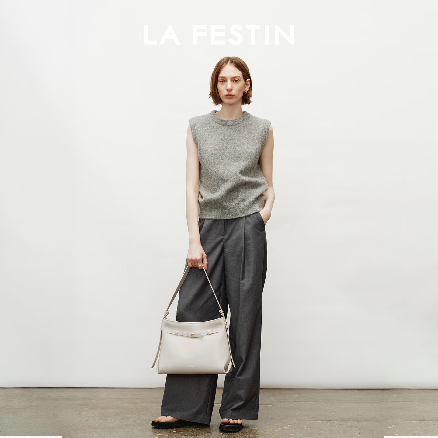 拉菲斯汀(La Festin)小懒HOBO包2026新款女包腋下斜挎大容量托特包生日礼物送女生 象牙白 | 可装12.9英寸ipad【礼盒套装】