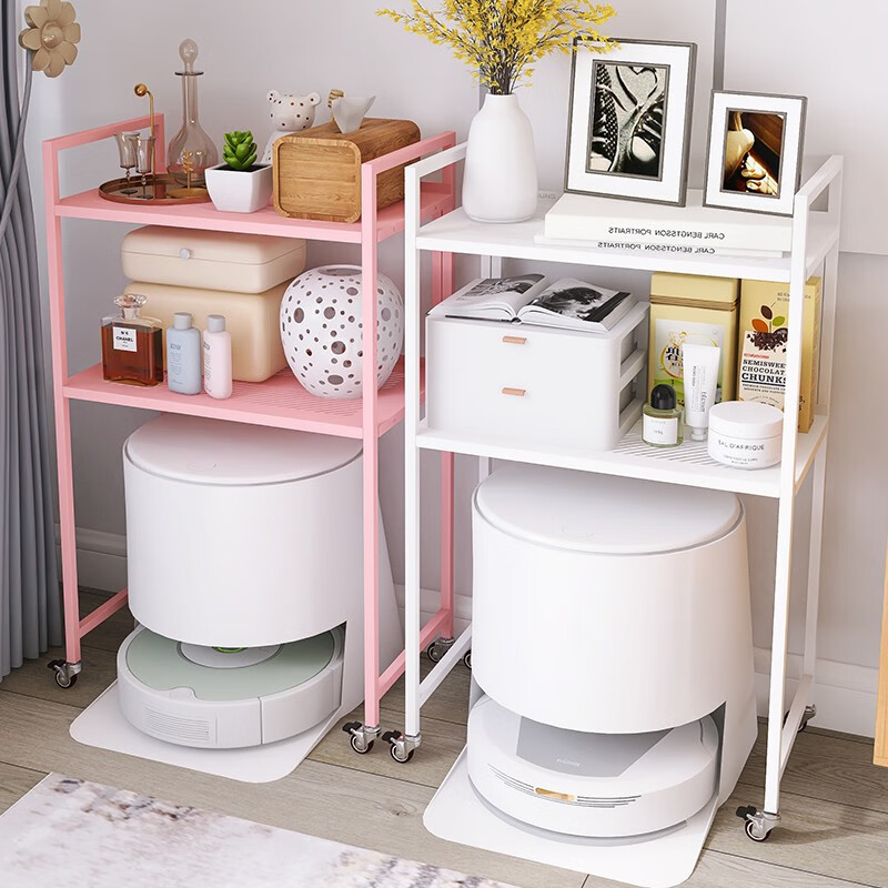 峰阳货架 扫地机器人上方置物架 带轮子可移动 落地二层家用方管架子 黑色 方管型50*30*83cm