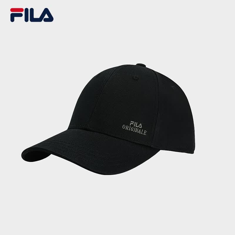 FILA 斐乐硬顶棒球帽|男新款运动帽简约休闲防晒帽子遮阳帽鸭舌帽 正黑色-BK