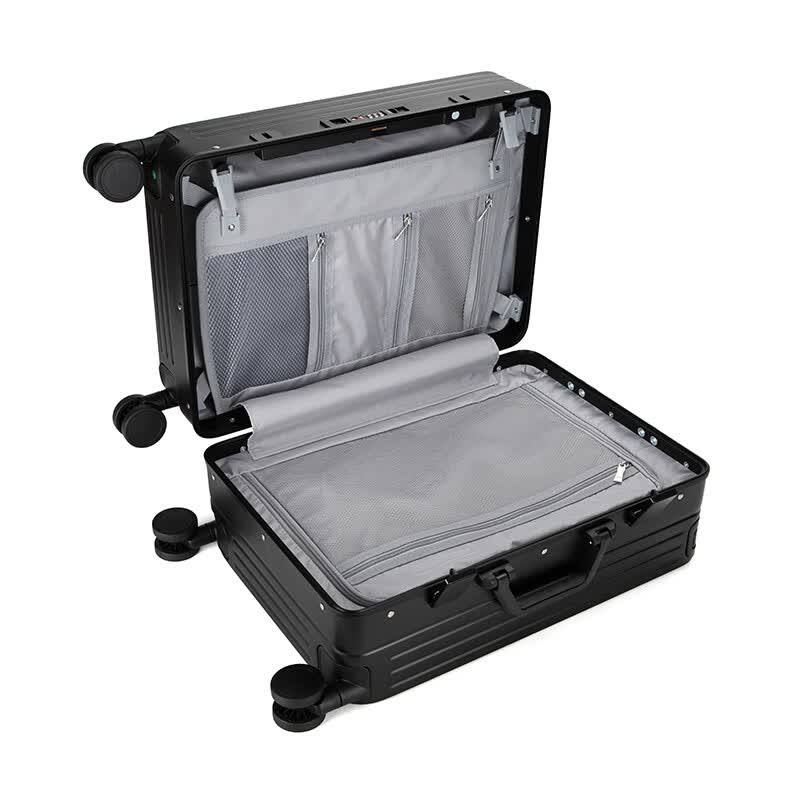 Walker Shop品牌行李箱铝框【前开盖】20寸登机箱商务出差拉杆箱万向轮旅行箱 曜石黑 20英寸 【登机箱/京东快递】