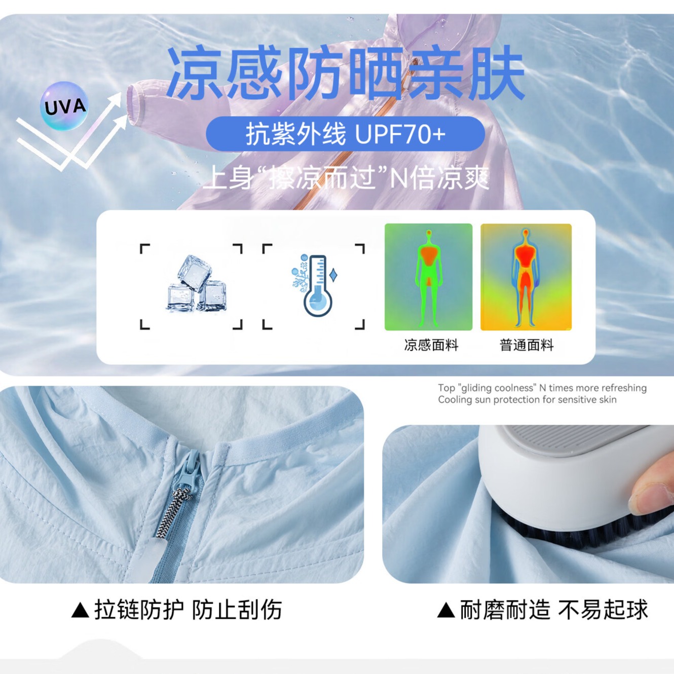 猫人儿童夏季防晒衣男女童轻薄凉感连帽防紫外线UPF70+皮肤衣外套 晴空蓝 120 建议体重30-40斤
