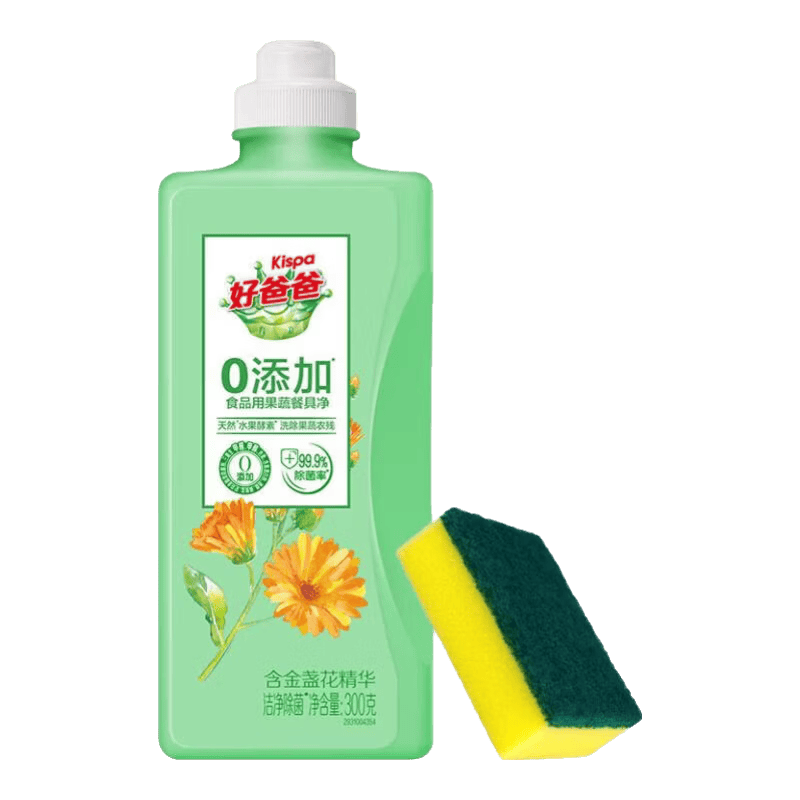 立白好爸爸餐具净洗洁精果蔬食品用洗碗不伤手儿童适用除味去油洗涤剂 除味去油】果蔬餐具净300g+海绵擦