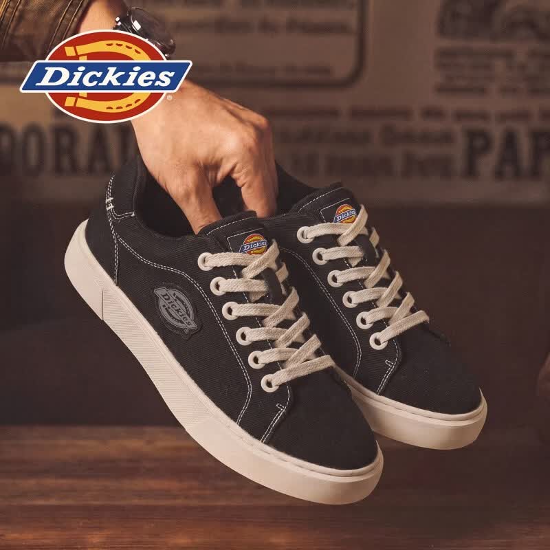 Dickies品牌男鞋2026夏季新款时尚帆布鞋百搭休闲板鞋耐磨防滑透气休闲鞋 黑色 43