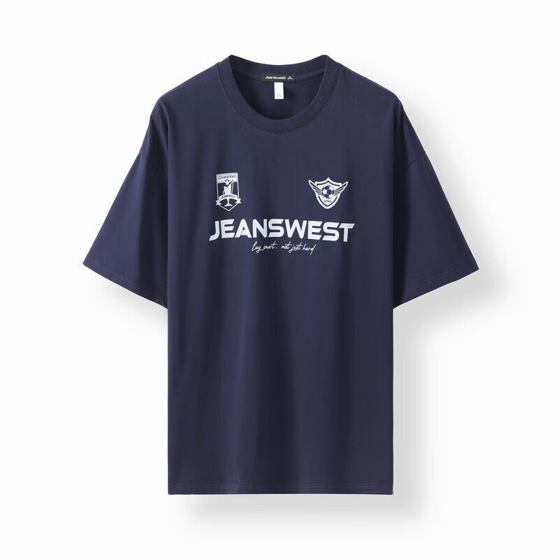 真维斯(Jeanswest)【时代少年团同款】真维斯美式短袖t恤男女同款纯棉撞色上衣EW 【美式运动风】-深蓝 【代言人同款色】 2XL 【男女同款】