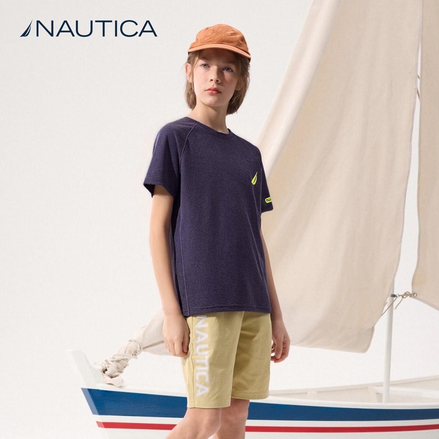 NAUTICA【防晒速干】NAUTICA诺帝卡童装男童短袖儿童t恤女童夏装上衣运动 黑色 150