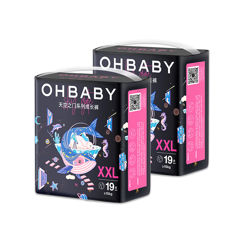 欧贝比OHBABY天空之门小包拉拉裤超薄透气弱酸亲肤成长裤小宝裤【12码】 拉拉裤XXL码19片*2包