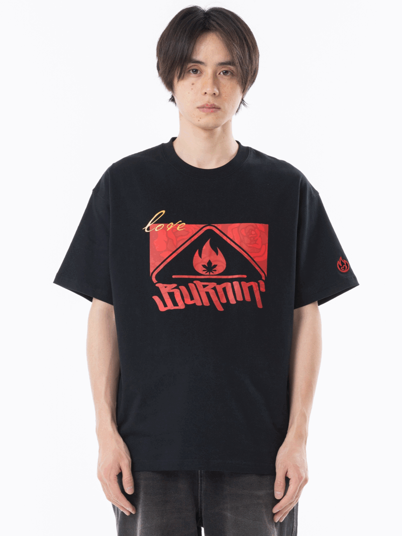 BURNIN【情人节限定】玫瑰方片印花短袖t恤男女街头宽松休闲上衣 白色 现货 XL