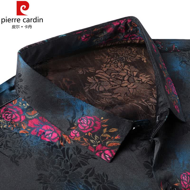 皮尔卡丹(pierre cardin)高级感冰丝短袖衬衫男士春夏季薄款中国风休闲无痕印花衬衣 红花 4XL 190/100A 185-200斤