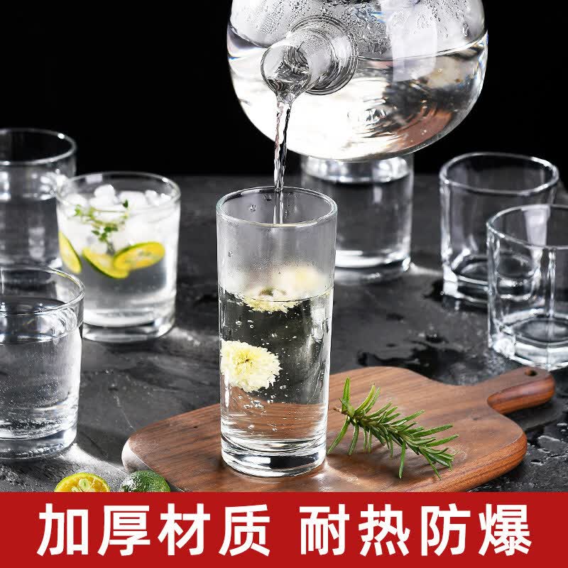 咏幻耐高温组家用执白耐热透明杯具客厅招待用欧式风格杯组 6只180ml矮八角+杯架+杯盘+杯刷 开水破损包赔