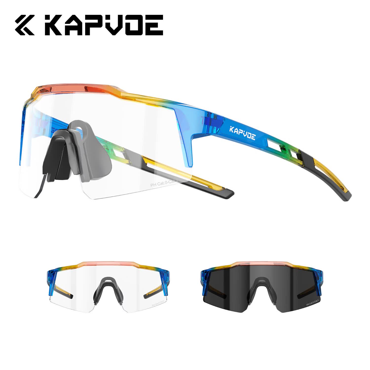 卡普沃（KAPVOE）飞行员变色儿童轮滑眼镜专业速滑运动防强光护目镜 透变黑色+幻彩蓝框 日夜可用 无规格