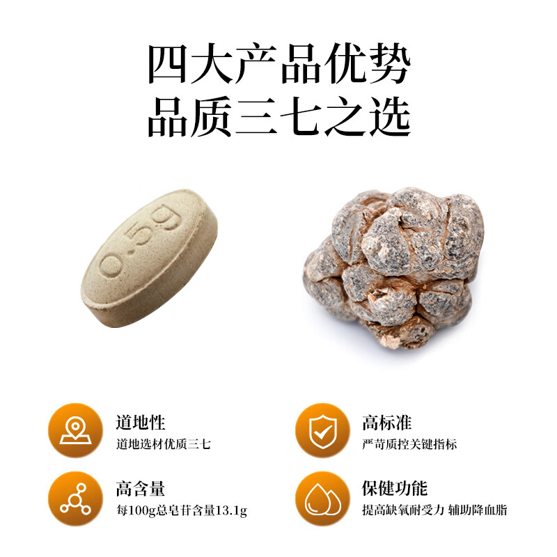 云阿玛格林斯通三七片云南文山三七正品高皂苷辅助降血脂礼品送长辈 试用装 8片*1盒