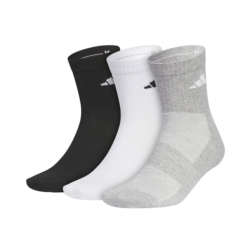 阿迪达斯（adidas）袜子男女袜 26春夏新款训练舒适亲肤透气运动休闲三双装中筒袜 JC9272/黑色/白色/灰色 M /3942