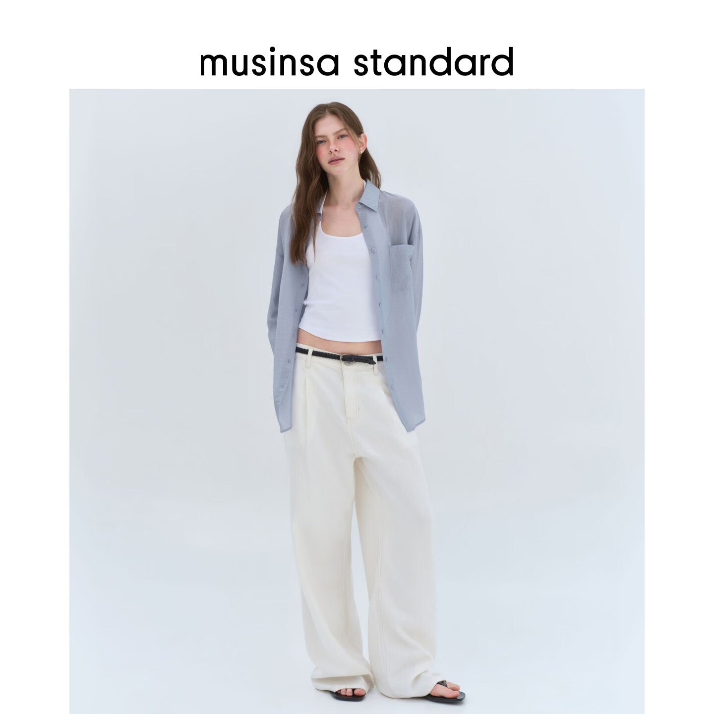 MUSINSA STANDARD【宇宙甜豆】韩国26夏季新品仿亚麻女士长袖衬衫 蓝灰色(BY) XS