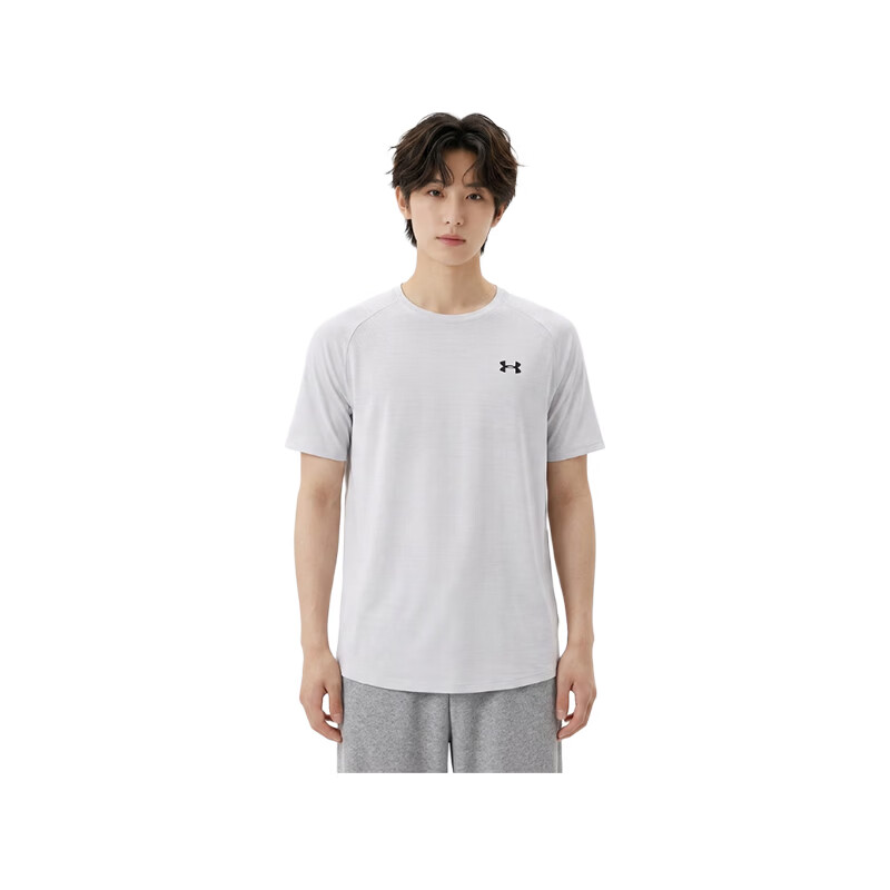 安德玛（Under Armour）送礼物男子训练圆领速干运动短袖T恤1377843 014白灰色 L