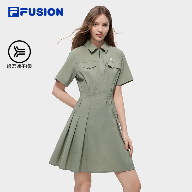 FILA FUSION斐乐潮牌女子梭织连衣裙2026夏季新款吸湿速干工装裙 静默灰-DY M 165/84A/M