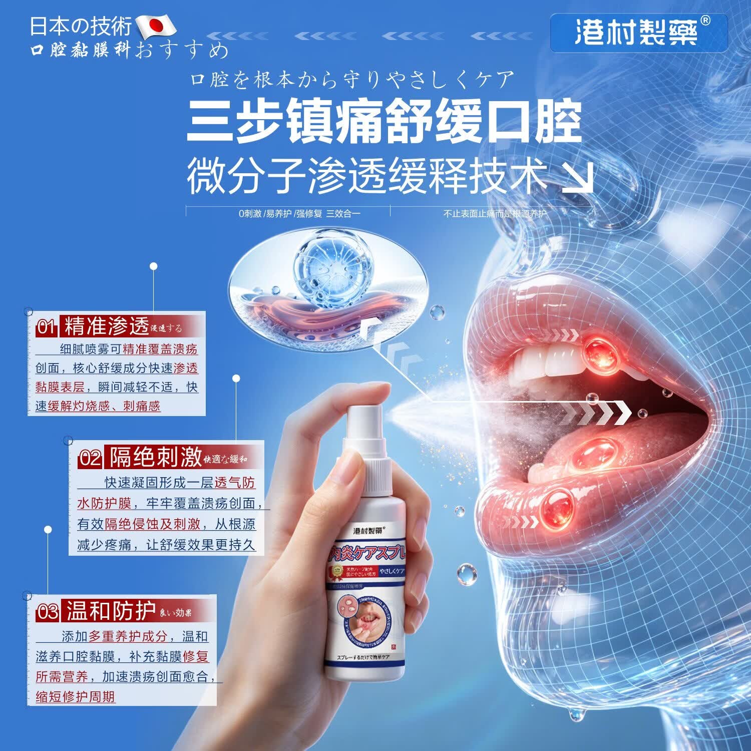 港村制药口腔护理保健液溃疡喷雾剂溃疡喷雾剂凝胶上火起泡口舌 5瓶装 买三赠二【巩固装】 【官方直售 京质保障】