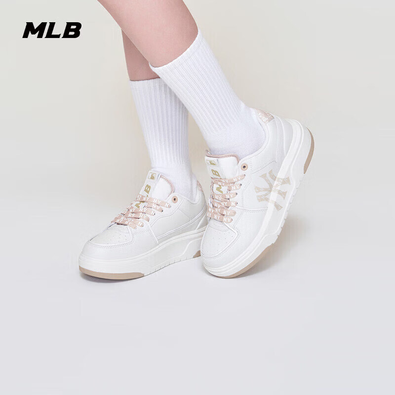 MLB汪苏泷同款鞋子男女时尚复古老花增高学长鞋板鞋百搭休闲运动鞋 纽约洋基队/浅灰色 40.5