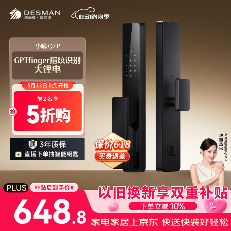 德施曼（DESMAN）智能门锁密码锁入户门 电子锁家用防盗指纹锁小嘀Q2P
