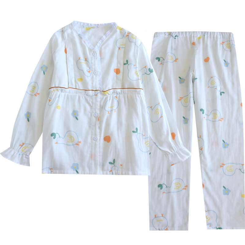ROVO月子服孕妇睡衣套装纯棉可外穿产后哺乳衣夏季薄款 鸭梨 L