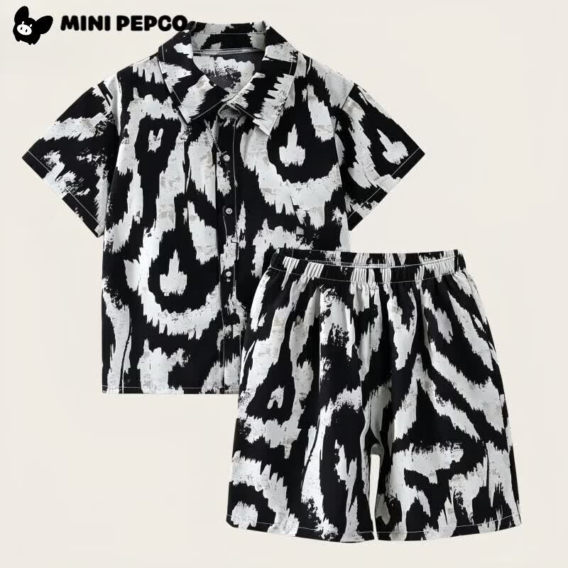 小猪班纳（PEPCO）儿童套装新款韩版短袖短裤衬衫两件套海滩风宝宝衣服 衬衣套装鹦鹉树 110 cm