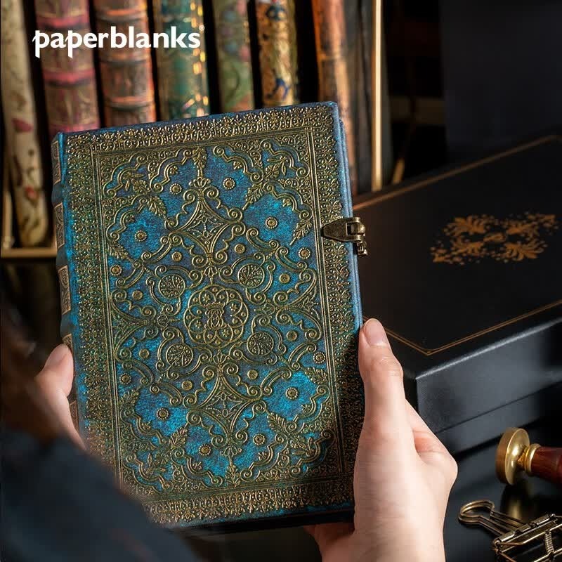 paperblanks【古书籍装订系列】佩兰克笔记本本子文艺精致复古手账手帐本送女朋友商务高档记事本日记本礼物 【硬壳单锁扣】湛蓝/中本/横线加厚