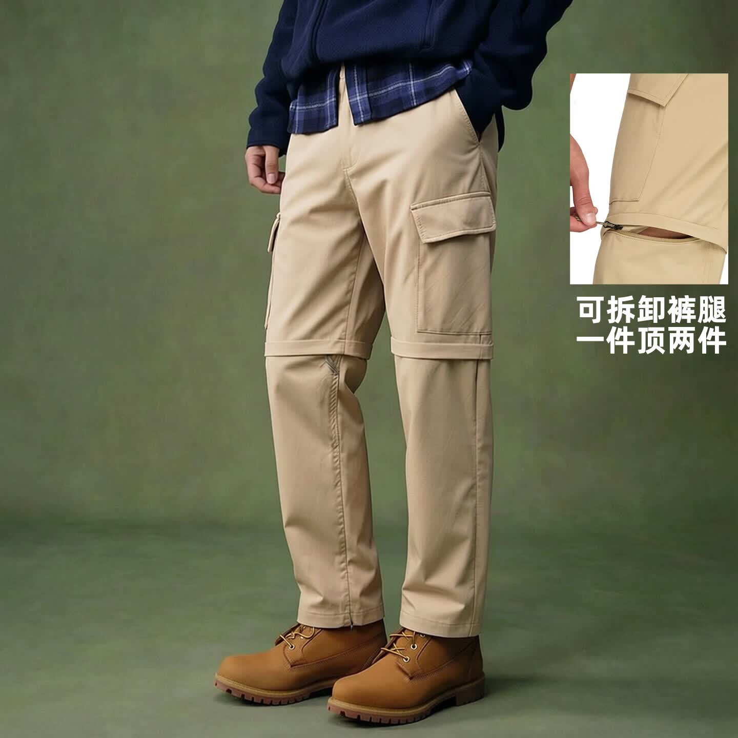 添柏岚（Timberland）男裤休闲裤子春季户外徒步登山弹力宽松直筒工装运动短裤 A66XQDH4/甘草黄/裤腿可拆 36 建议拍小一码