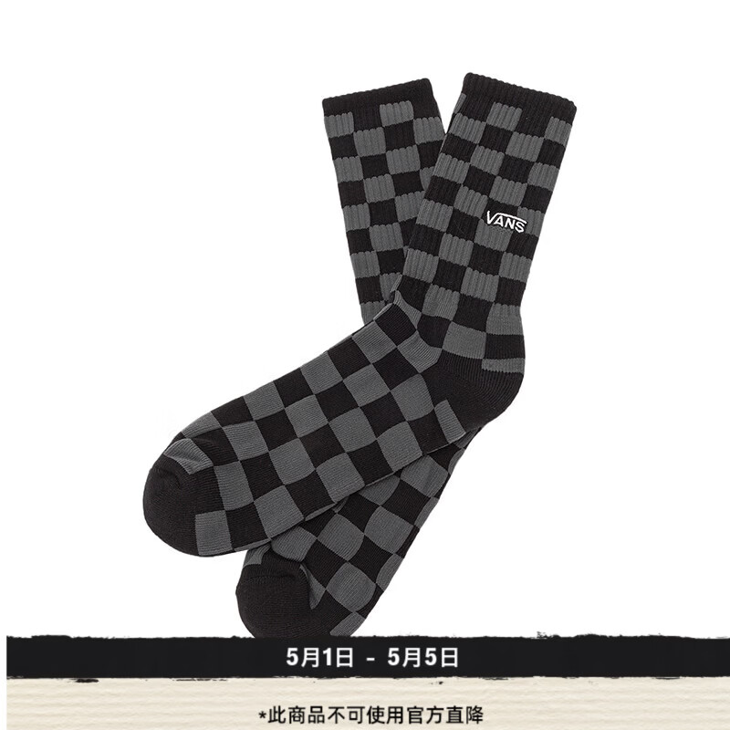 VANS范斯官方 男子袜子经典棋盘格长袜 黑色/炭灰色 均码24-26cm