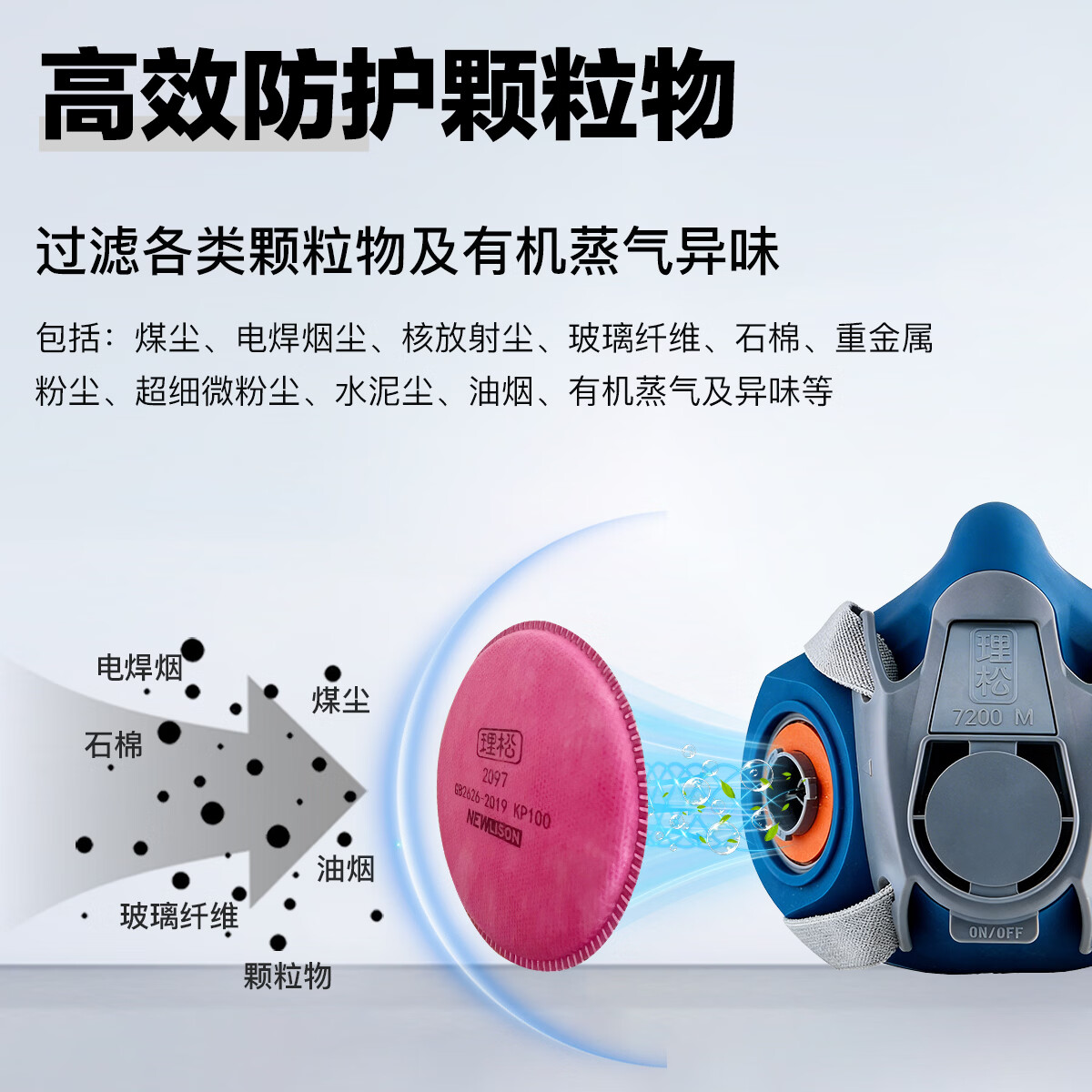 理松电焊/焊工专用防尘防烟面具口罩 防重金属粉尘/重度工业粉尘/超细微粉尘KP100等级活性炭面罩通用3m7502+2097 7200主体+5对2097滤棉【送防火花盖】