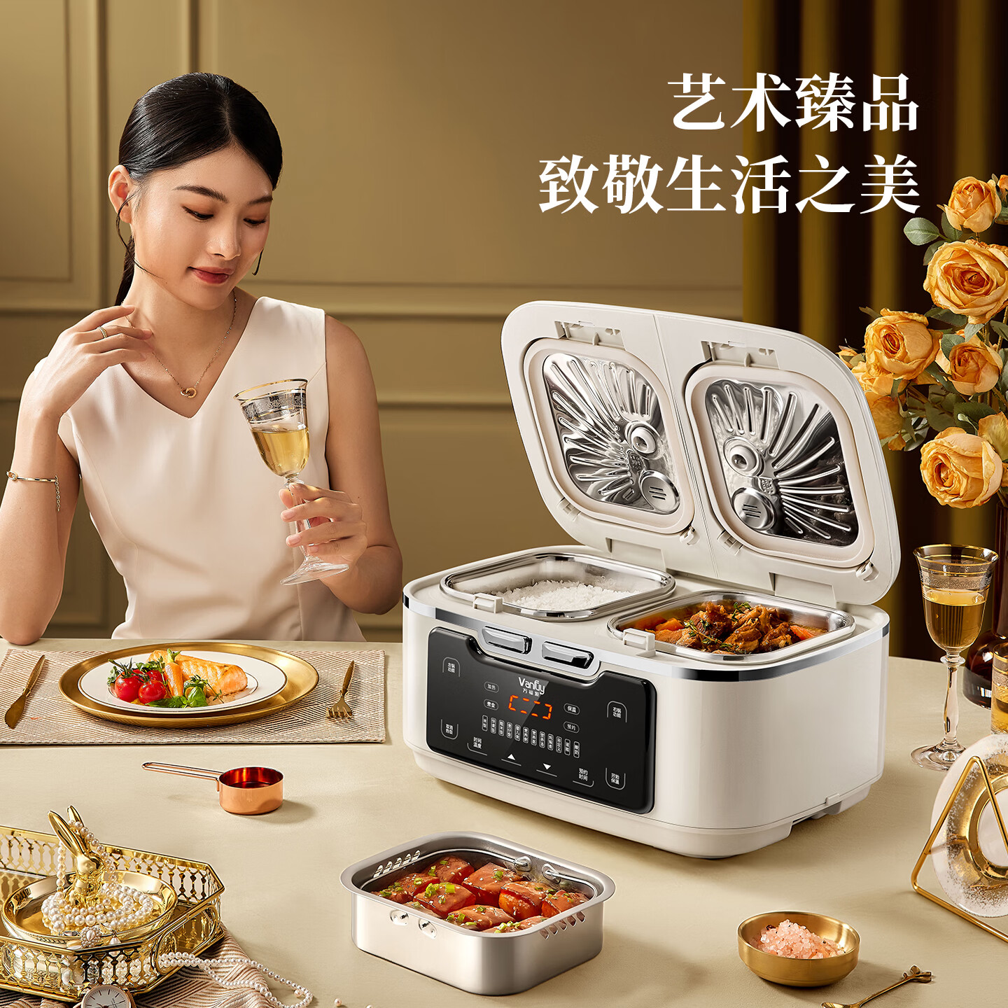 万福源0涂层双胆电饭煲多功能家用6L双锅二合一体316l不锈钢内胆电饭锅预约定时 中国红/0涂层316L不锈钢内胆 6L