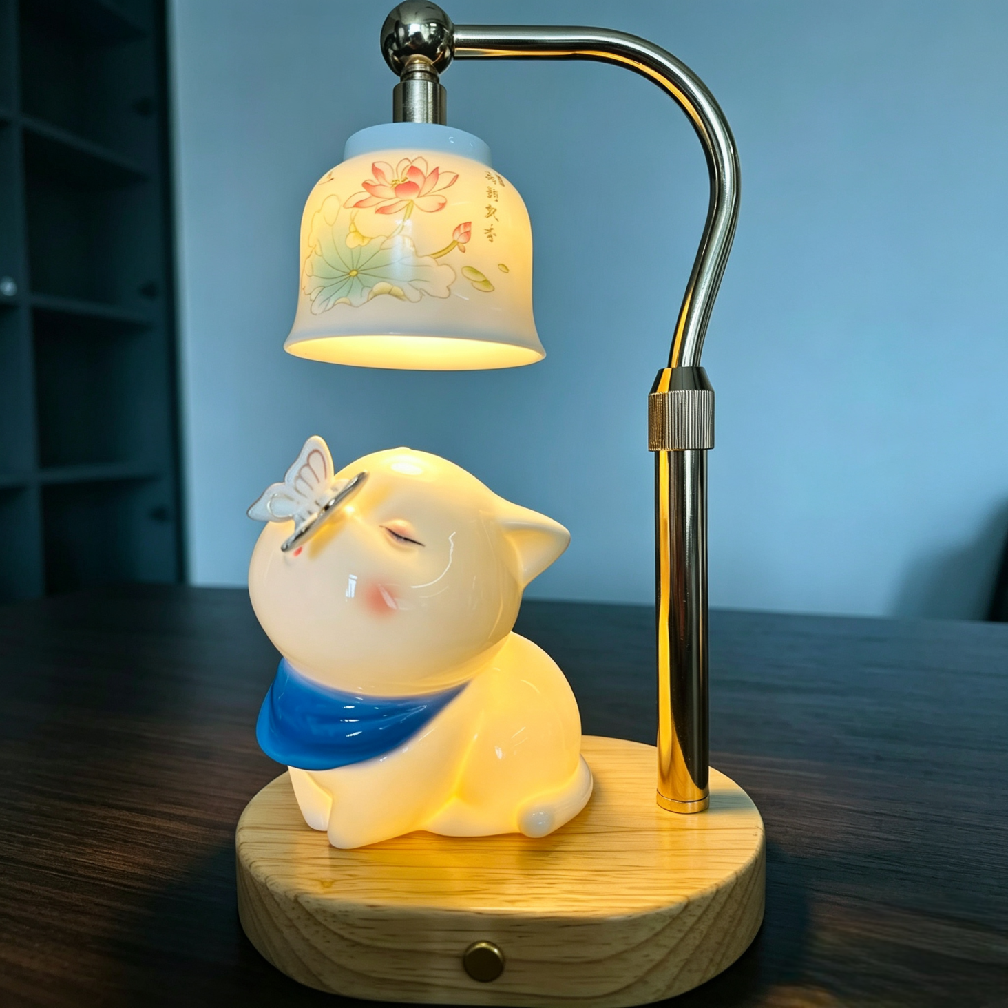陶瓷小夜灯卧室床头夜灯中式复古桌面触控灯轻奢氛围哺乳起夜灯具 猫戏蜓【三色可调 床头氛围】 16cm*12cm*27cm