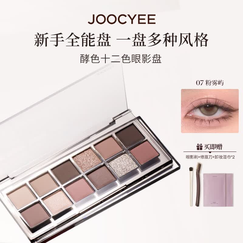 酵色（Joocyee）十二色眼影盘显色持色哑光珠光日常通勤一盘多妆母亲节520送礼物 【新色上市】#07粉雾屿