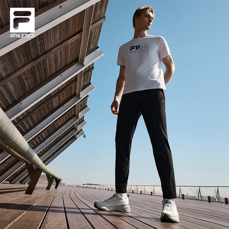 FILA 斐乐冰丝凉感男裤夏季防晒健身薄款长裤灵动弹力运动裤直筒裤子 【凉感&amp;防晒】深黑-BK 3XL 190/96A/XXXL