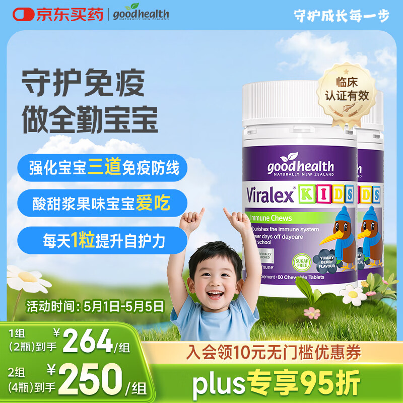 好健康goodhealth嚼嚼乐葡聚糖婴幼儿童免疫增强抵抗力维生素VC60粒*2瓶