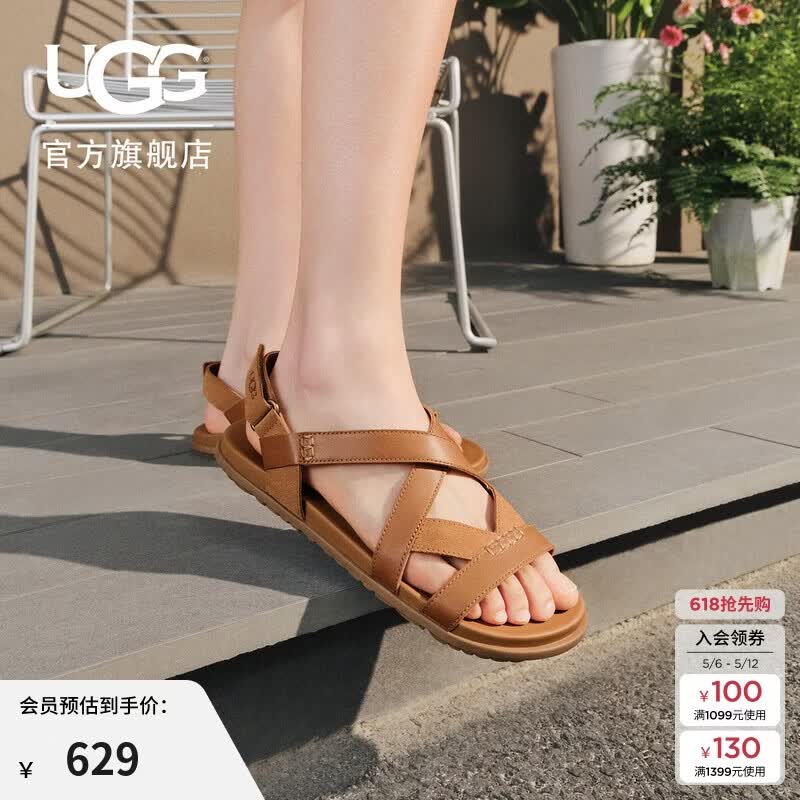 UGG夏季新款女士露趾休闲人字绑带款凉鞋1178851CHE|栗色40