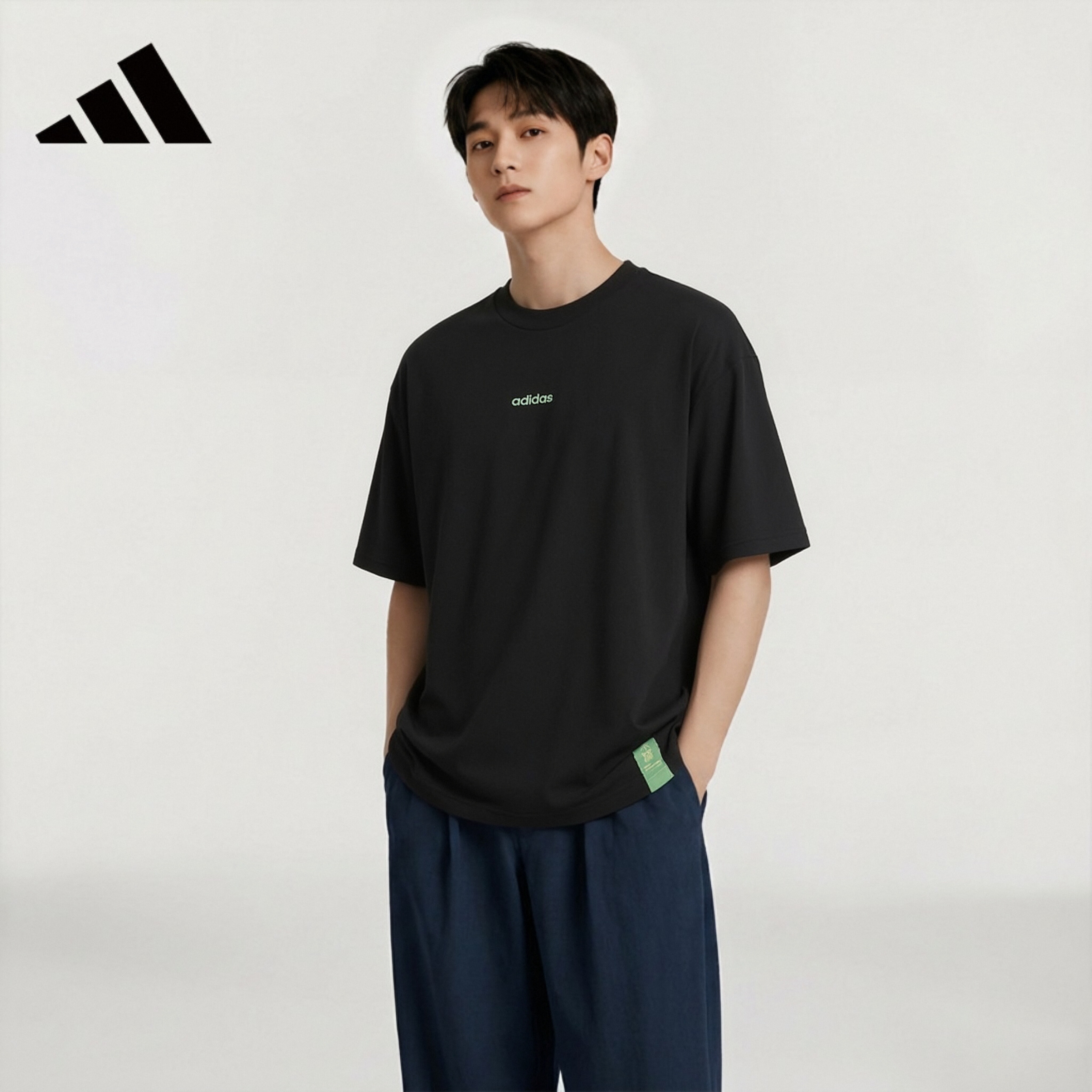 阿迪达斯（adidas）潮流运动舒适潮流套头圆领时尚夏季透气T恤短袖KC9258 黑色 L