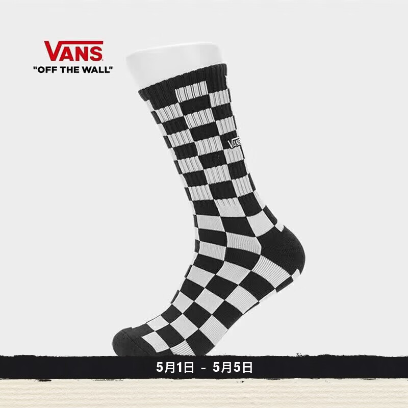 VANS范斯官方 男子长袜棋盘格运动休闲 黑色 均码24-26cm