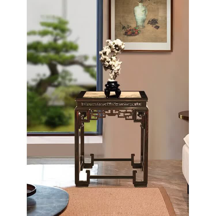 紫光夔龙纹云石小方桌方香几盆景架中式花几小茶几花架 云石小方桌