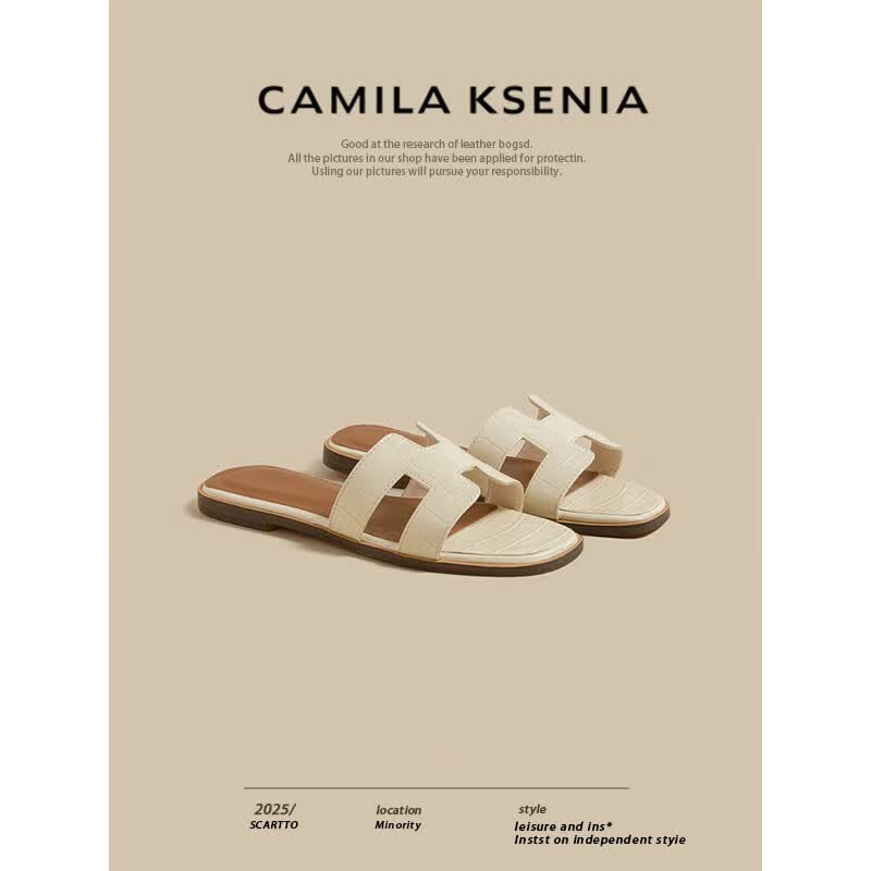 CAMILA KSENIA拖鞋女士2026年新款夏季休闲百搭时尚沙滩平底一字拖外穿凉拖鞋子 奶杏色 37