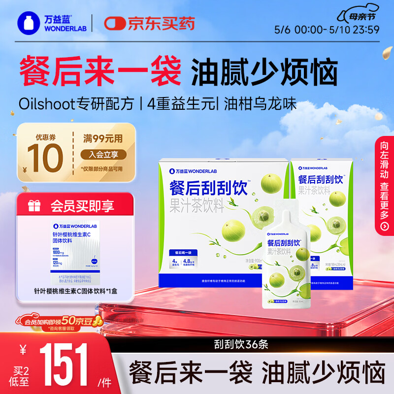 万益蓝（WONDERLAB）膳食纤维饮餐后刮刮饮白芸豆果蔬0脂大餐救星油解液体沙拉 36条
