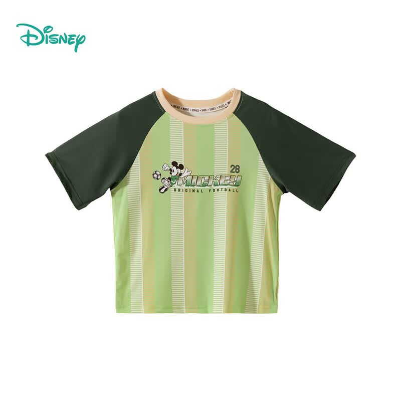 迪士尼(Disney)夏季新款男童条纹短袖T恤中大童轻薄透气网球服运动休闲篮球上衣 绿色 130 (建议6-8岁身高120-130cm)