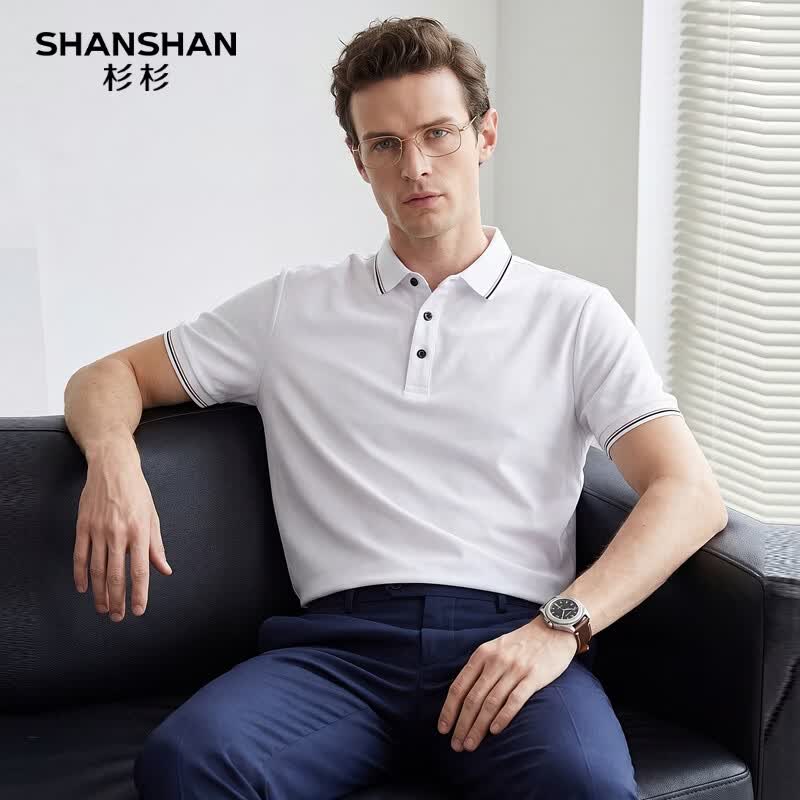 SHANSHAN杉杉短袖T恤男父亲节POLO领上衣夏季透气中青年衣服休闲爸爸装 白色 XL /180【建议125-140斤】