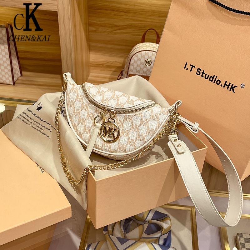 chenkai小mk包包女新款单肩女包潮链条腰包饺子斜挎包胸包女夏 白色