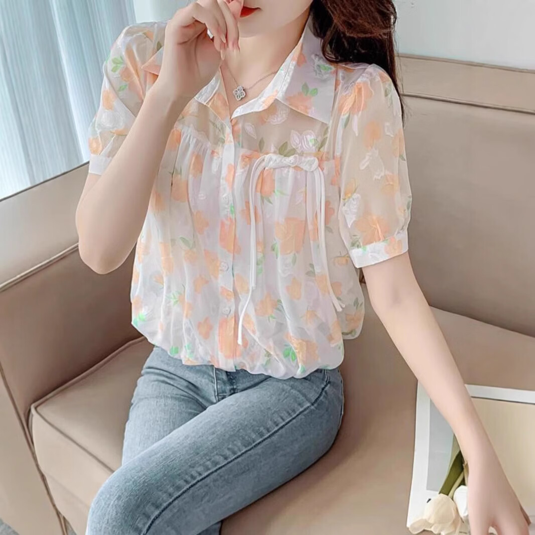 ZSCK短袖雪纺衬衫女夏季2025年薄款慵懒风上衣西装领设计感小众打底衫 黄色 3XL 【135-150斤】