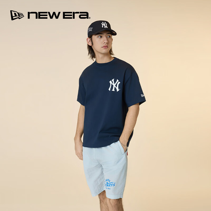 NEW ERA纽亦华26新品MLB户外运动机能风休闲梭织短裤男女同款NE 14905097-浅蓝色/纽约洋基队 S