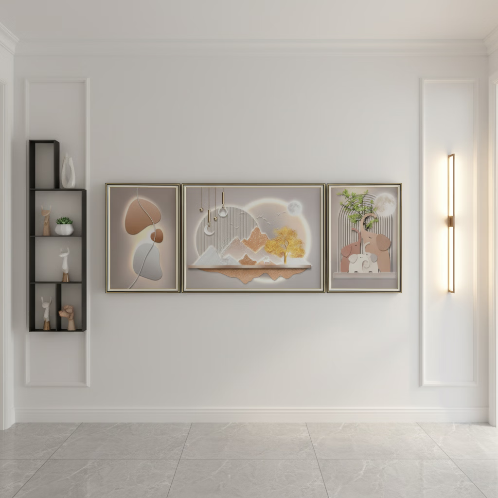 挂画|背靠金山装饰画 挂画客厅办公室三联 沙发背景墙画 孔雀玫瑰三联 45cm*65cm*2+85cm*65cm 黑色钢琴烤漆金边拉丝边框