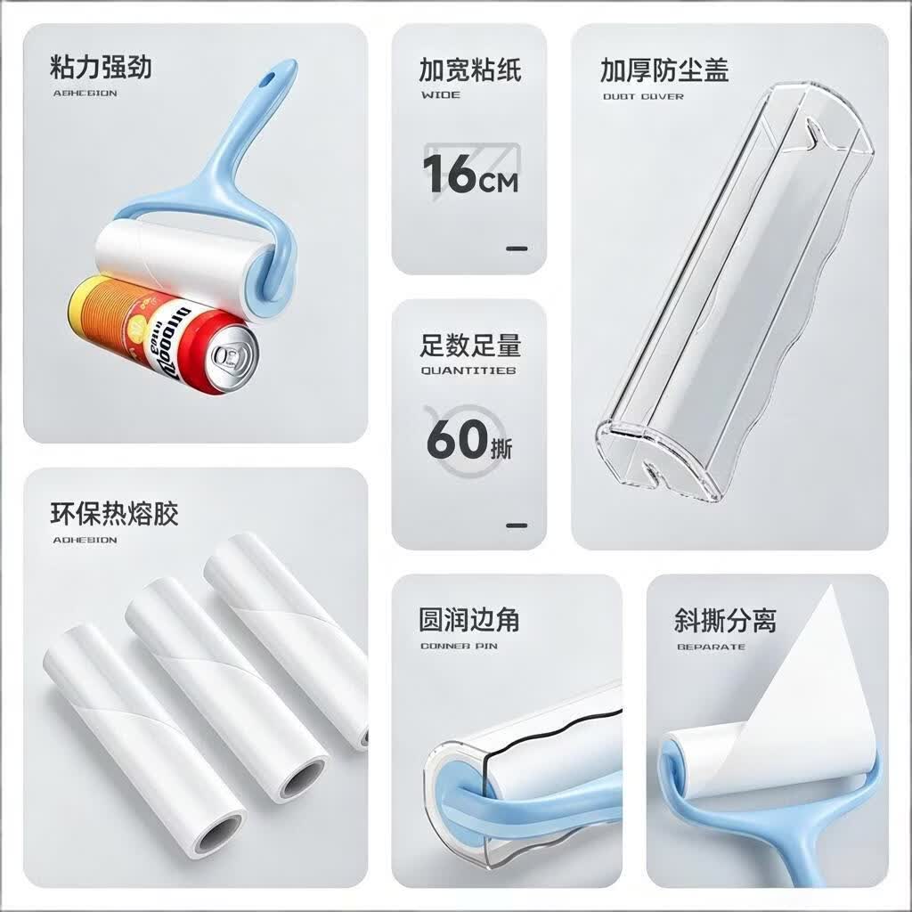 逸洁粘毛滚筒粘毛器滚筒毡毛神器衣服粘毛器替换纸猫毛清理器粘毛神器 【10cm标准版】送防尘盖 1手柄+10卷纸【600撕超粘纸】