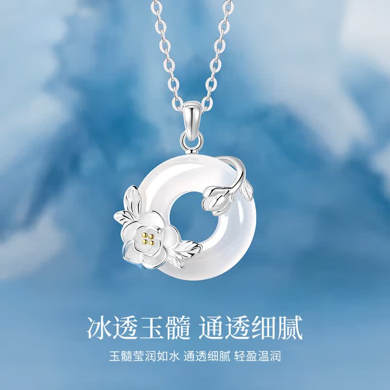 中国黄金(CHINA GOLD)山茶花平安扣银项链女士玉髓银吊坠生日礼物送女友表白老婆纪念日 山茶花玉髓平安扣项链+证书礼盒