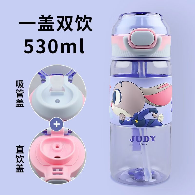 迪士尼（Disney）儿童水杯夏季上学专用疯狂动物城系列兔子草莓熊可爱卡通喝水壶