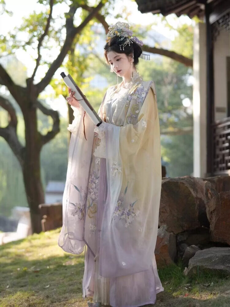 汉虞葵新款宋制汉服女成人古装外大袖对襟衫霞帔套装汉元素改良日常春夏 【玉鸢】外大袖+对襟衫+吊带+襦裙+霞帔 S