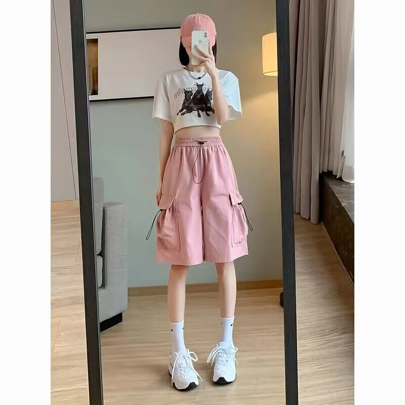 YOUNVFR夏季高腰五分阔腿裤设计感小众慵懒宽松短裤梨型显瘦直筒女版中裤 203#黑色 M 【建议85-100斤】